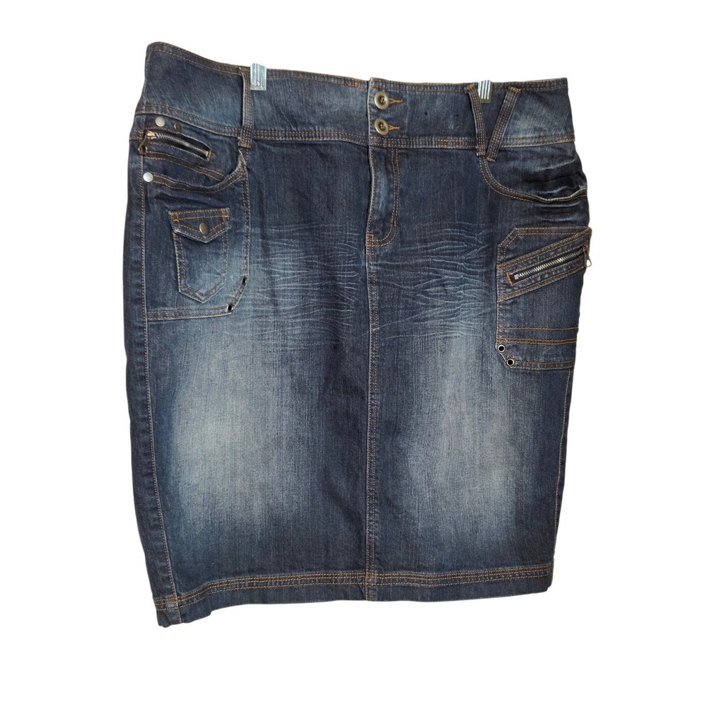 Lane Bryant Womens Plus Size 18 Denim Skirt Dark Wash Cargo Utility Knee Length